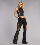 Desert Nights Lace-Up Flare Denim Pants