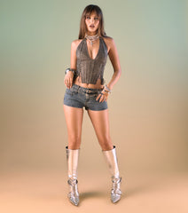 Double Take Belted Denim Hot Shorts