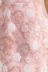 Sorina | Blush Pink Floral Embellished Sweetheart-Neck Mini Dress
