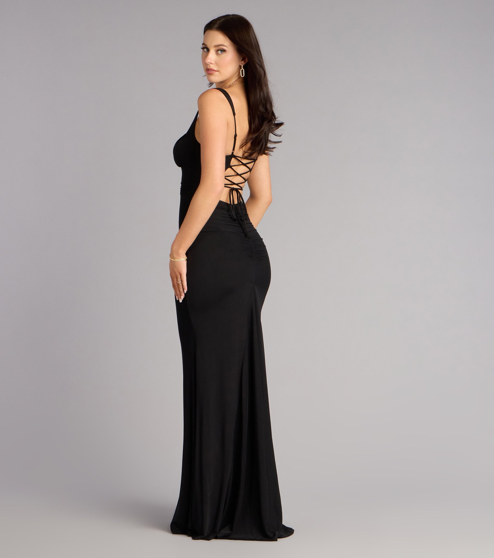 Arden Mesh Lace-Up Mermaid Formal Dress