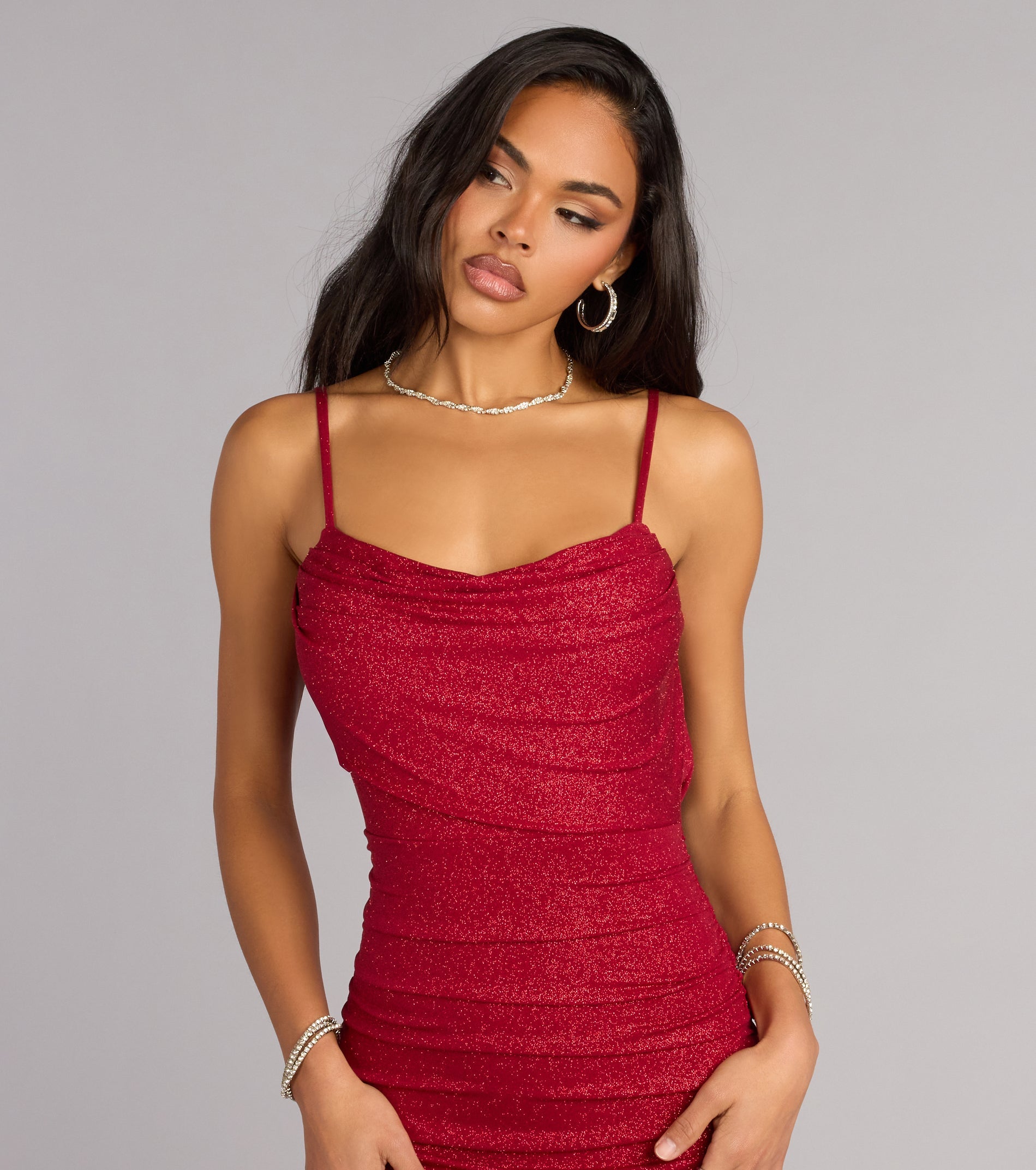 Amelie Ruched Glitter Knit Mermaid Dress