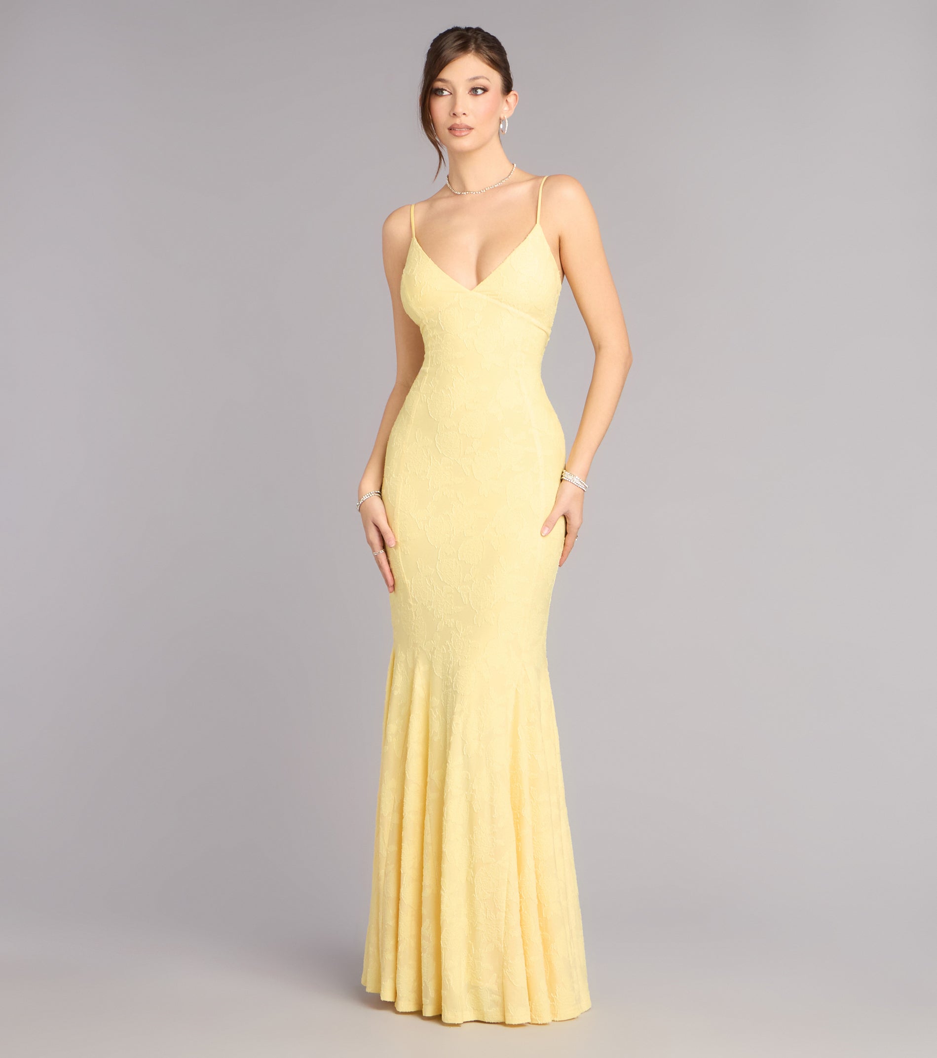 Payton Floral Jacquard Lace-Up Mermaid Dress