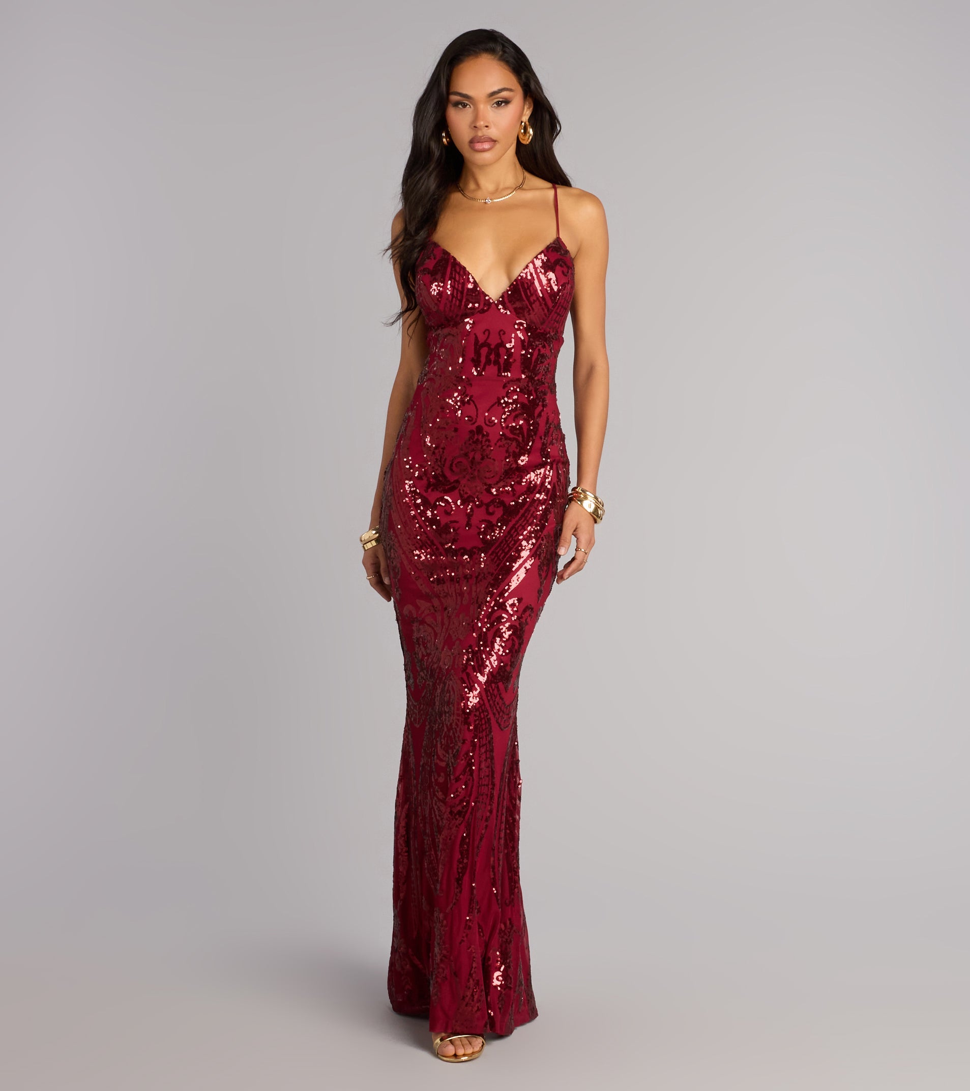Ray Sequin Tie-Back Formal Dress