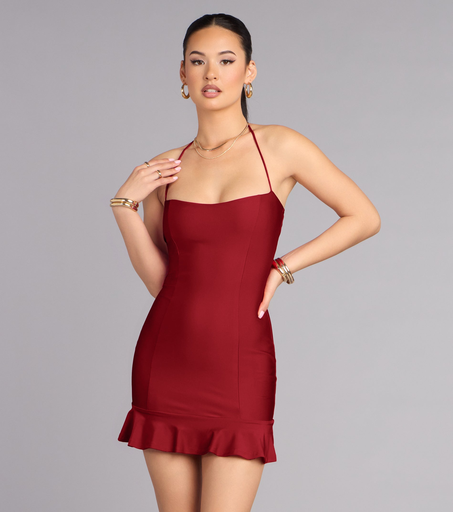 Booked And Busy Ruffle Hem Bodycon Mini Dress