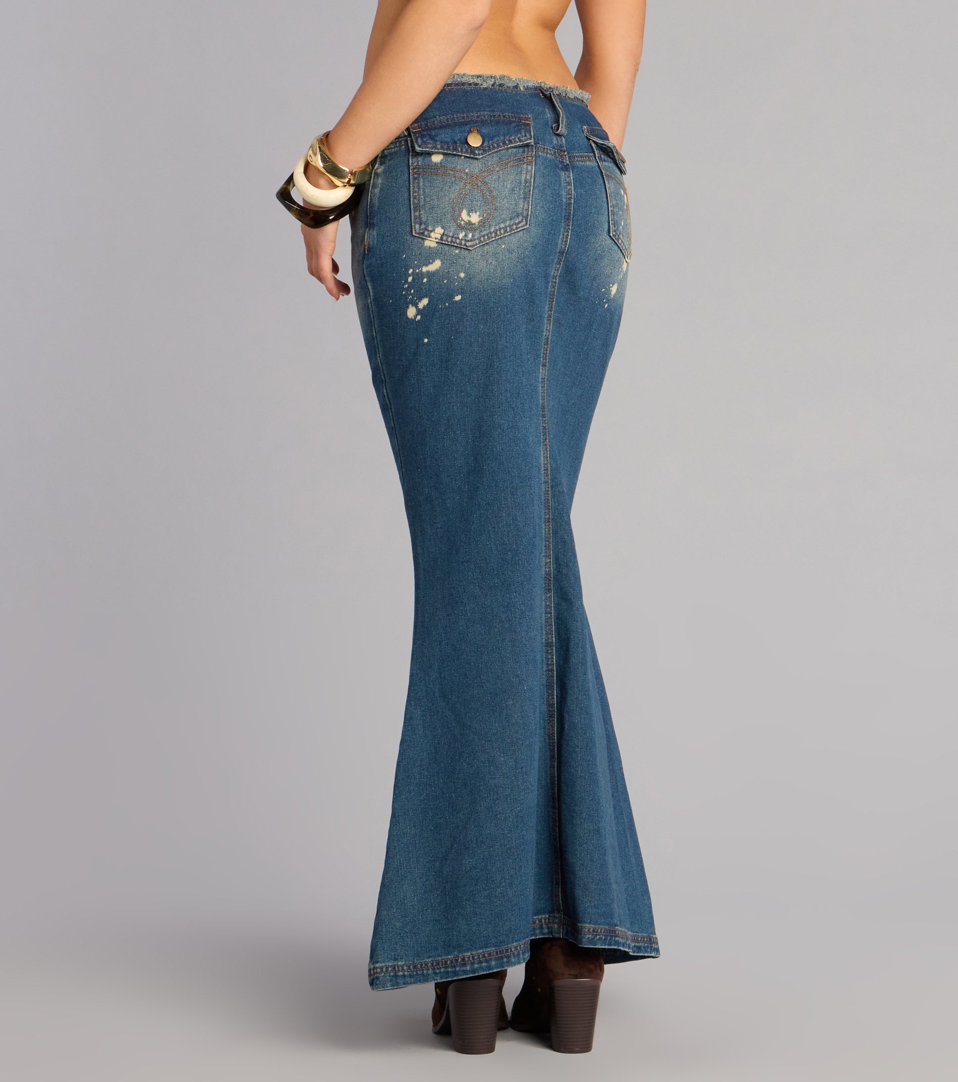 Cool Girl Code Lace Up Denim Maxi Skirt