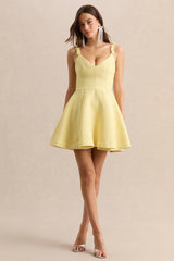 Morgania | Lemon Boucle Plunge-Neck Mini Dress